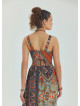 V Neck Robe Coffee Patterned Long Dress 4558